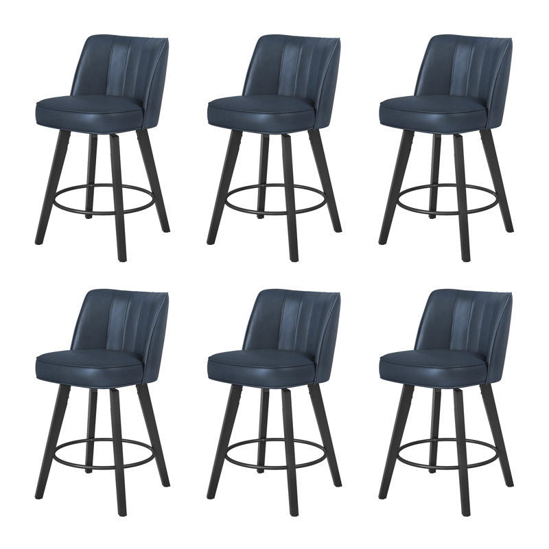 Malling 26" H Upholstered Swivel Stool, Dark Blue Seat/Black Frame, 6