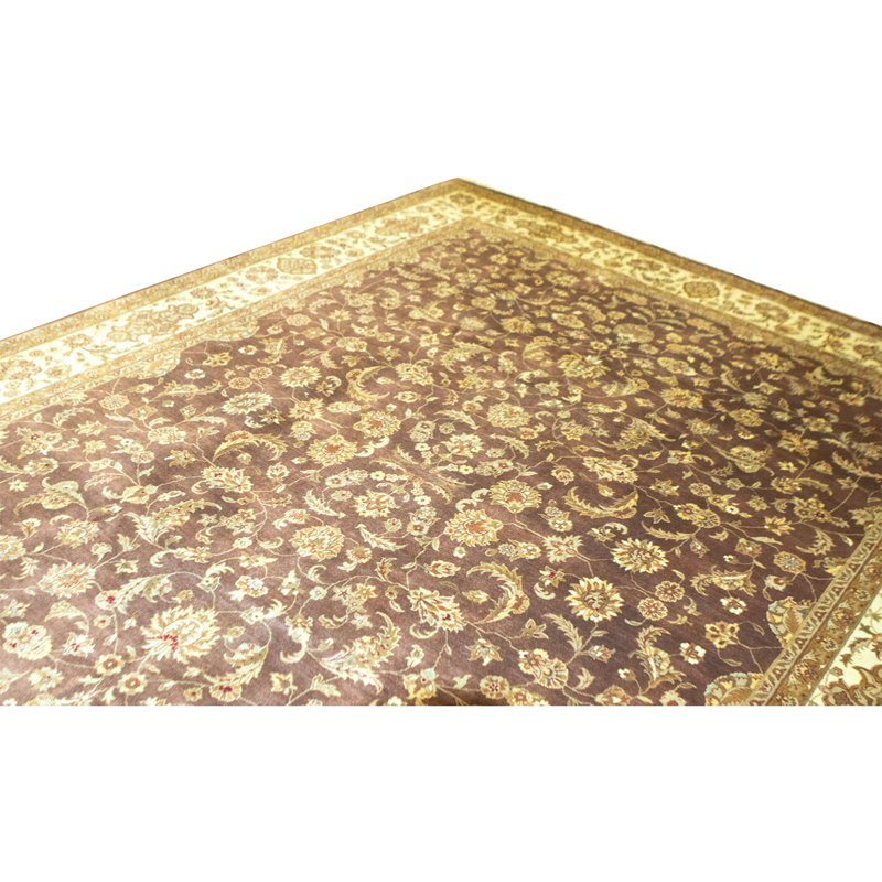 Hand Knotted Wool Oriental Area Rug in Brown And Beige