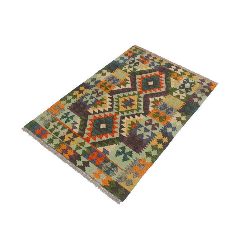Tapis tribal / géométrique / sud-ouest en laine tissé à la main 2 pi 8 po x 4 pi 3 po céporah rouille / bleu