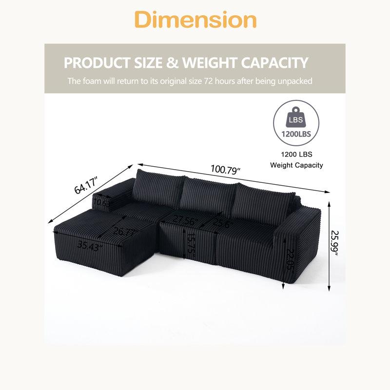 Canapé modulaire Modern, Tissu noir