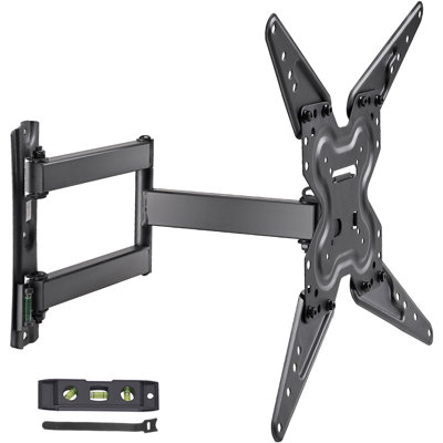 Support mural TV à mouvement complet compatible avec la plupart des téléviseurs de 26 à 55 pouces, VESA max. 400 x 400 mm, supporte jusqu'à 45 kg, bras articulé pour un réglage horizontal et une rotation parfaits.