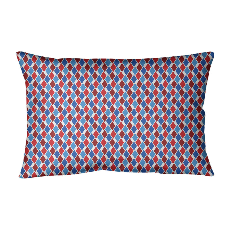 Coussin lombaire géométrique 14 po, Brun / bleu marine / orange