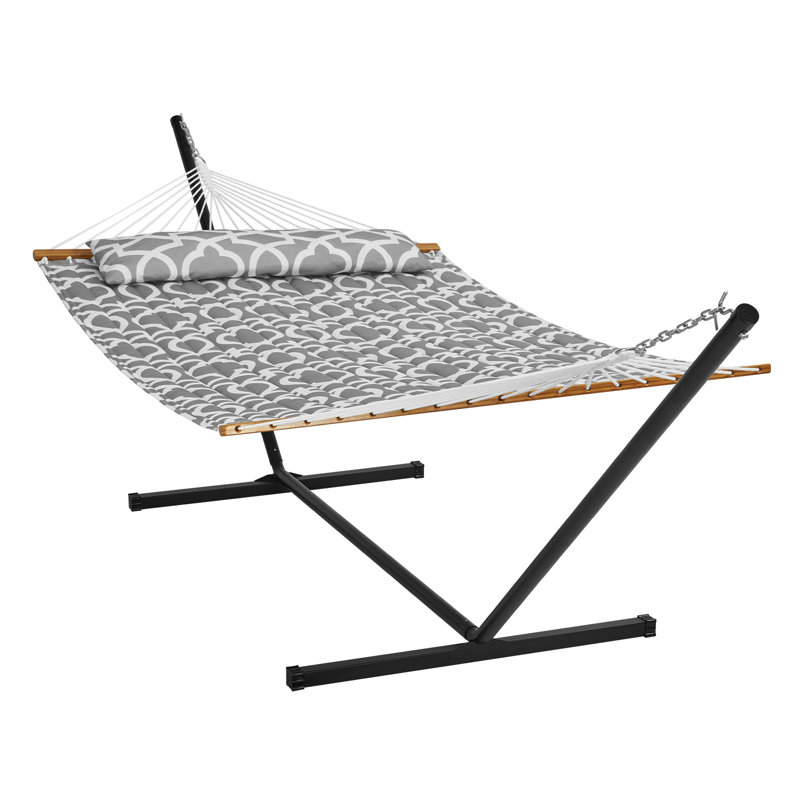 Hamac pour bar avec support Klaudius pour 2 personnes, White/Grey, Géométrique