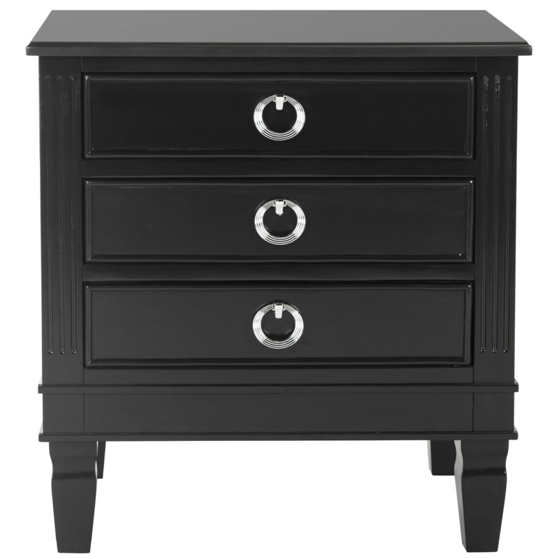 Aonesty 24'' W Solid Wood Nightstand, Black