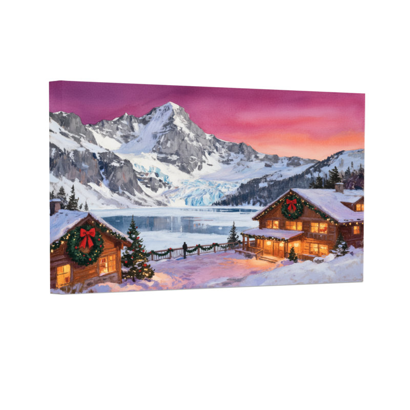 Christmas Winter Cabin Christmas Scene Mountain Lake