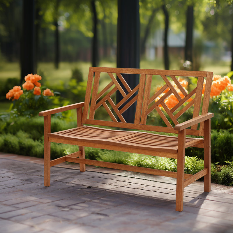 Outdoor Solid Wood Double Cross Back Loveseat Park Bench
