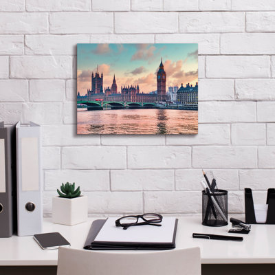 «Maisons du Parlement au coucher du soleil» par Mark A Paulda, art mural sur toile, 16 po x 12 po