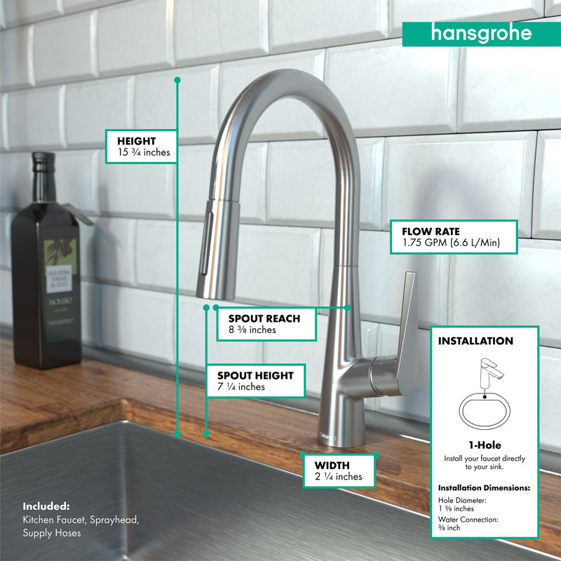 Talis S Pull Down Single Handle Kitchen Faucet with Magnetic Docking, Steel Optic