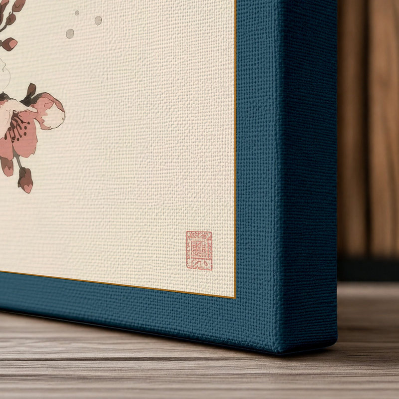 Moonlit Cherry Blossom Japandi - Wrapped Canvas, 30x20 - 76.2 x 50.8 cm, Teal Border