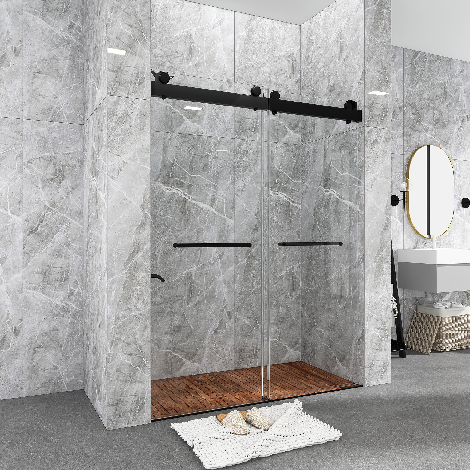 JimsMaison 72'' - W x 79'' H Double Sliding Door Frameless Shower Door ...