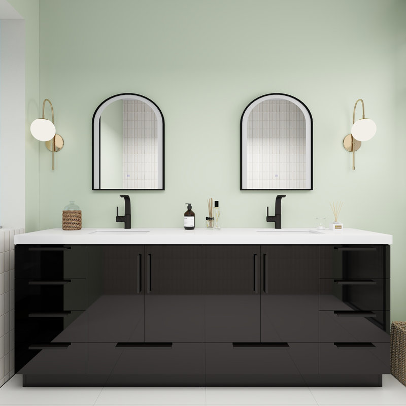Carla Freestanding Bathroom Vanity with Double Sink, 83", Gloss Black