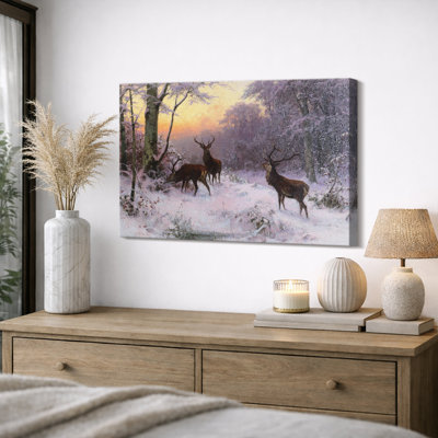 «Stags in Winter Forest», art de chambre à coucher, impression sur toile encadrée