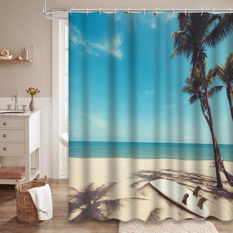 Rideau de douche avec 12 crochets Surf, L 72 po x l 84 po