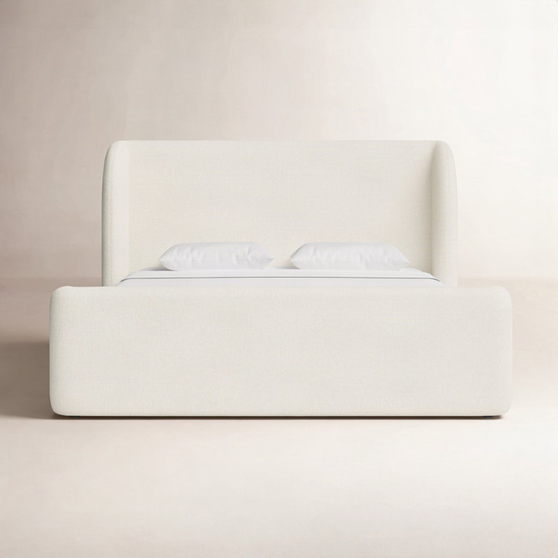 Novi Lizzie Upholstered Storage Bed, King, Cream Boucle