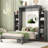 Full Size Murphy Bed Wall Bed with Shelves and LED Lights,Gray(OLD SKU: LP000694AAE)