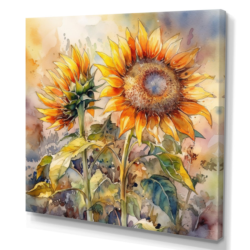 Tournesol jaune, symphonie III sur toile, H 16 po x l 16 po x P 1 po, Toile tendue