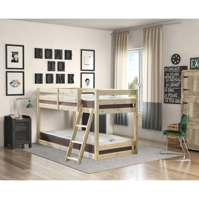 Jaelyn Kids Heavy Duty Solid Pine Low Bunk Bed, Small Single (2'6")