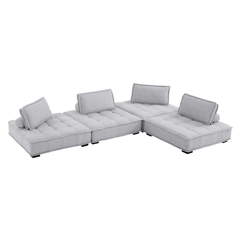 Light Gray Tufted Fabric Four-Piece Sectional Sofa