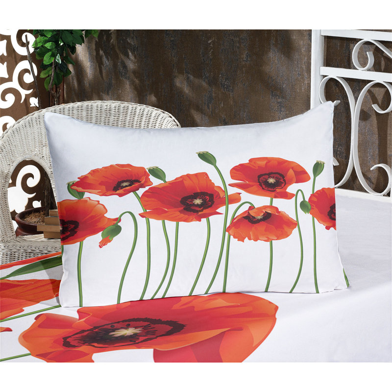 Ambesonne Floral Fitted Sheet & Pillow Sham, Red and Green, Full Sheet Set + 5 Additional pieces