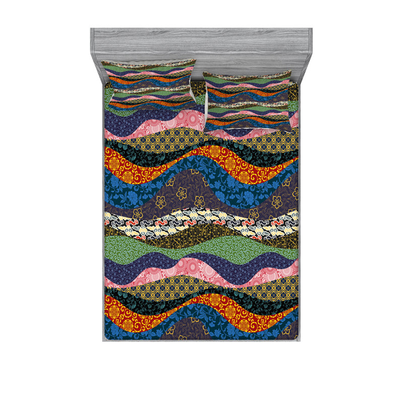 Microfiber Abstract Sheet Set, Queen Sheet Set with Fitted Sheet