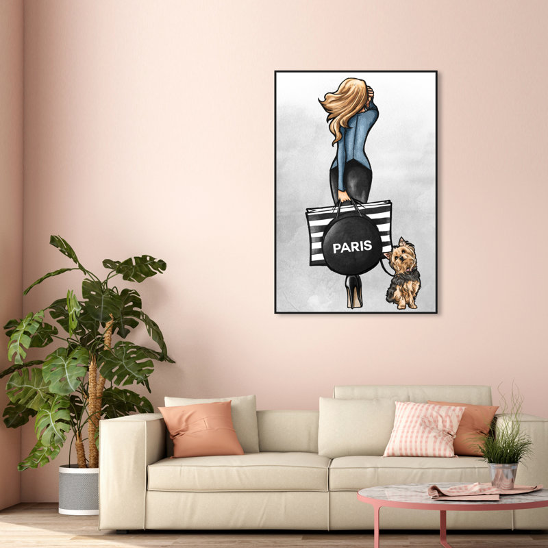 «Fashion Walk Friend Blue Outfits», impression sur toile, H 54 po x l 36 po, Toile avec cadre noir