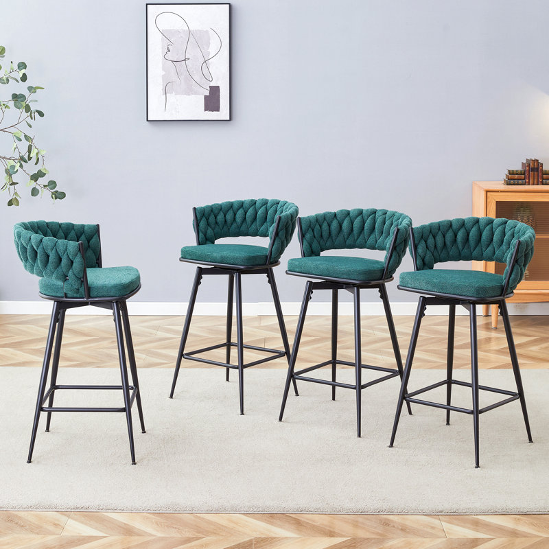 Swivel Bar Stools With Breathable Cotton And Linen Soft Cushions, Metal Frames Without Rust