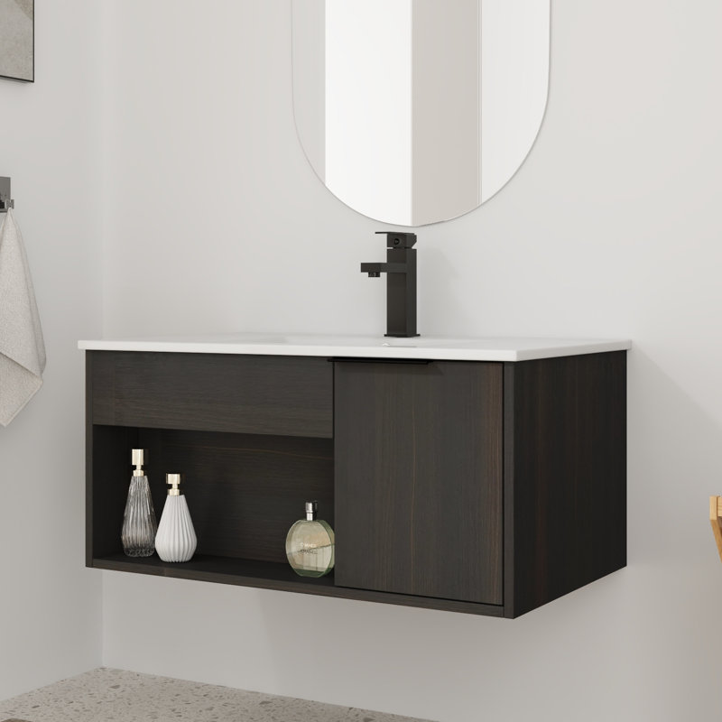 Ensemble de meuble-lavabo flottant 30 po - Conception murale peu encombrante avec lavabo en céramique durable, 30"