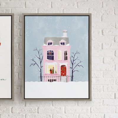 Christmas Pink House by Maja Tomljanovic Framed Canvas Wall Art Print