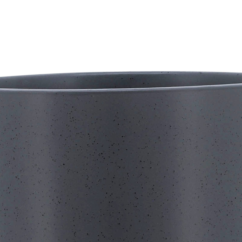 8" Planter W/ Wood Stand, Matte Gray, 9" H x 8" W x 8" D