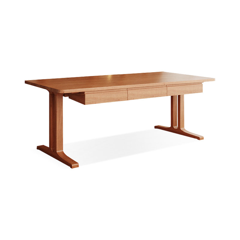 Bureau en cerisier rectangulaire en bois massif avec 3 tiroirs, H 29,53 po x l 62,99 po x P 31,5 po