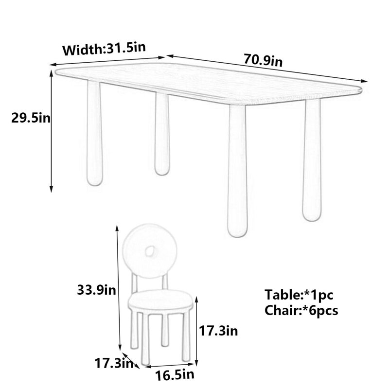 Solid Wood Rectangular Dining Table, Sturdy Legs, 29.5"H x 70.9"L x 31.5"W