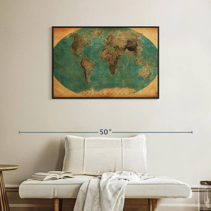 Carte du monde rétro Aliaz, H 25 po x l 37 po