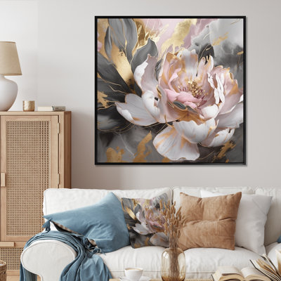 Marble Pink Gold Peony Flower IV - Floral Peony Wall Art Prints