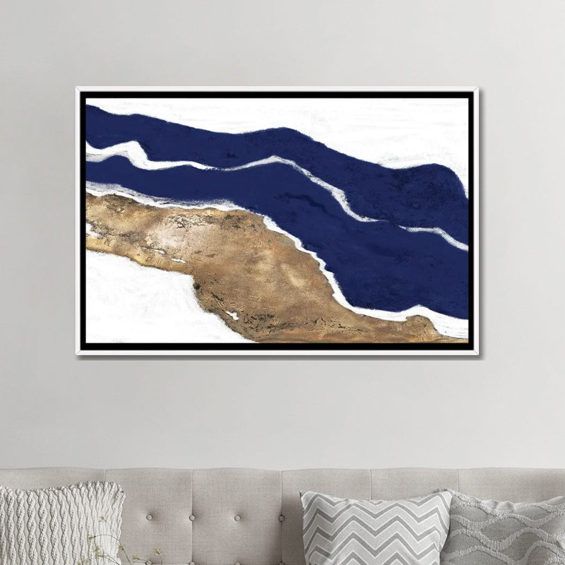 Marine et or Tierra I par Patricia Pinto-impression, H 32 po x l 48 po x 1,5 po, Toile blanche encadrée, Pas de tapis