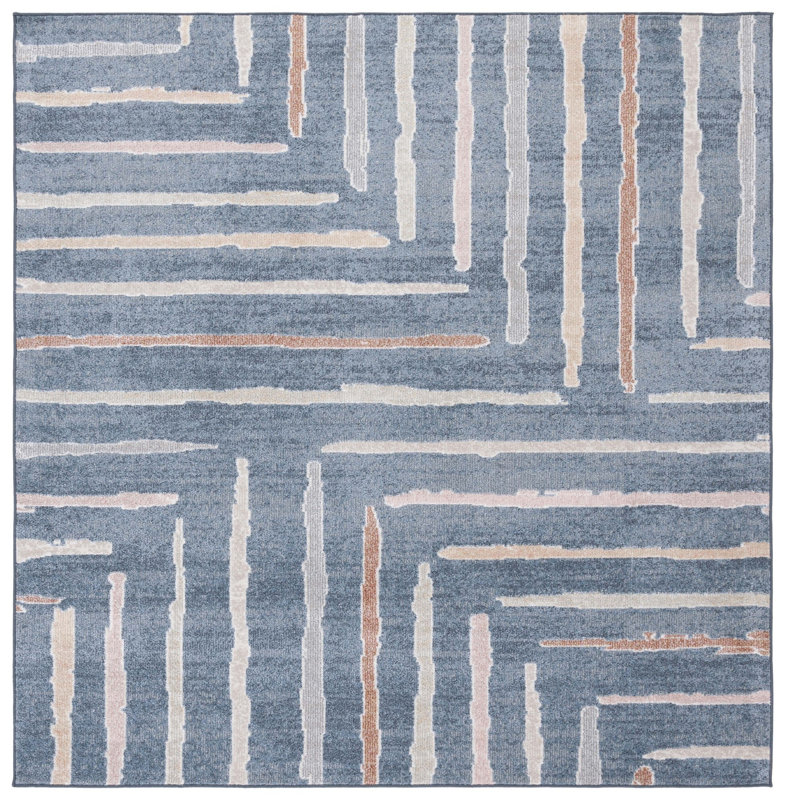 Tapis lavable bleu / ivoire Setebos, Carré 6 pi 7 po