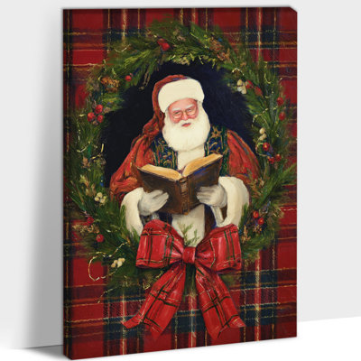 Grandes photos de Noël rétro, décoration de père Noël, livre de lecture, arbre de Noël, impressions sur toile murales pour la maison, décoration sur toile tendue, cadre en pin, 32 po x 48 po