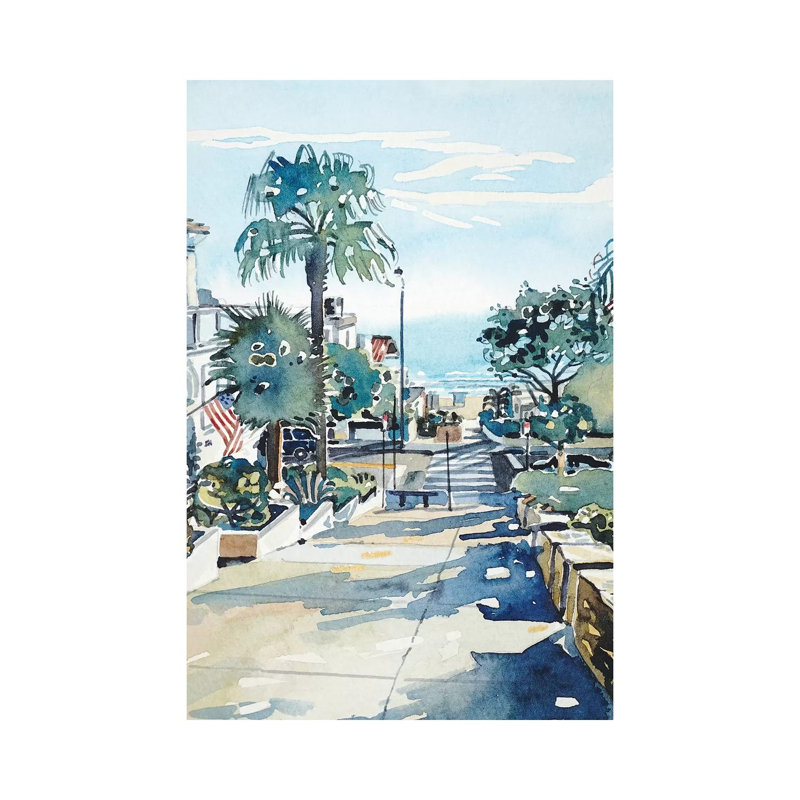 Manhattan Beach Walkstreet by Luisa Millicent - Painting on Canvas, Wrapped Canvas, 20.32 cm H x 30.48 cm W