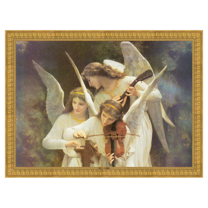 Grande Gold Framed Religious Angel Canvas Painting