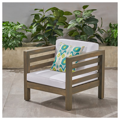 Grey + White Wood Club Chair With And Comfortable Seating Seat Fabric