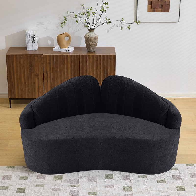 Compact Black Chenille Two-seater Sofa, Retro Style For Small Spaces