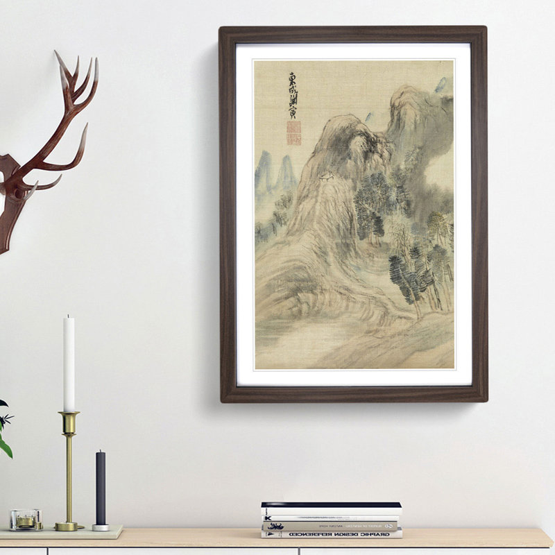 Autumn Landscape by Yosa Buson - Framed Print, Walnut Framed, 33cm H x 24cm W x 2cm D