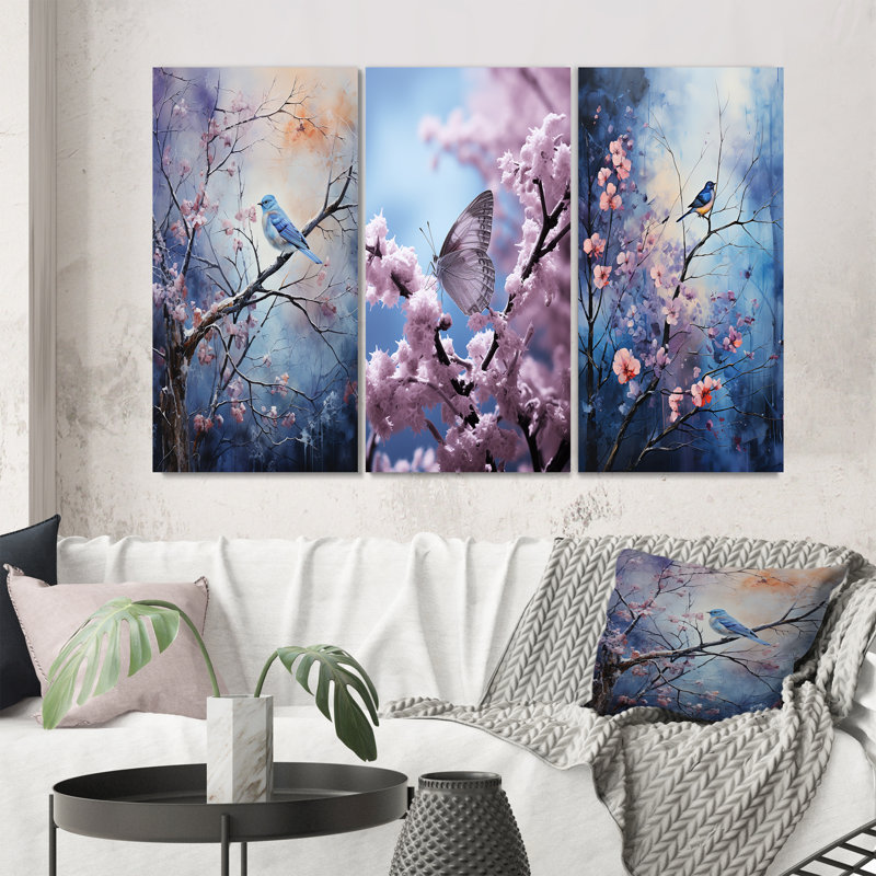 «Winter Enchanted Frost Pointillism», 3 pièces sur toile, Encadrement doré, H 20 po x l 36 po