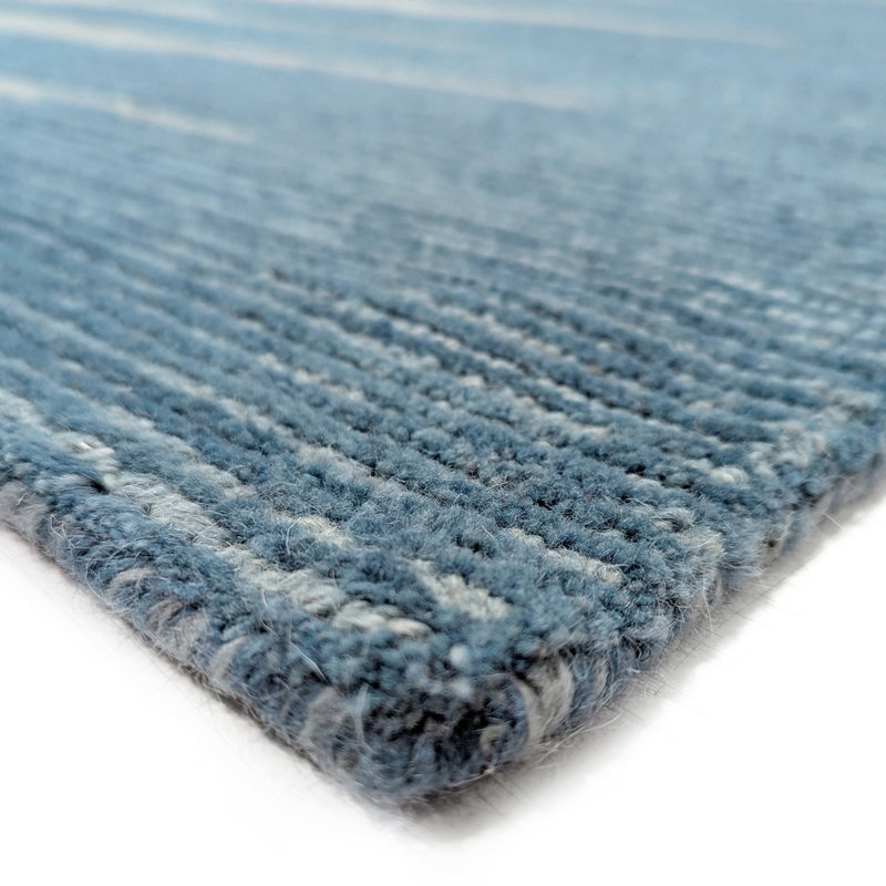 Abrash Ikat Hand-Tufted Wool Area Rug Cut/Loop Pile, 7'6" x 9'6", Indigo