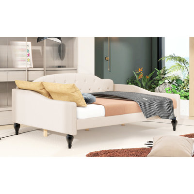 Lit de jour beige avec fabrication en bois - Contreplaqué stable sans sommier fonctionnel et élégant Convient à plusieurs pièces Installation facile