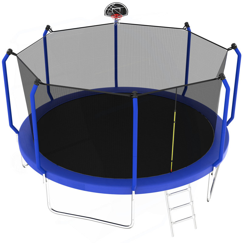 Trampoline 14FT avec panier de basketball, trampoline d'extérieur renforcé de type ASTM avec filet d'enclos