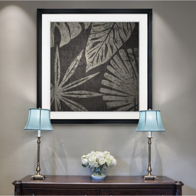 « tribal palms iv », peinture, H 24 po x l 24 po x P 1,5 po, Cadre noir
