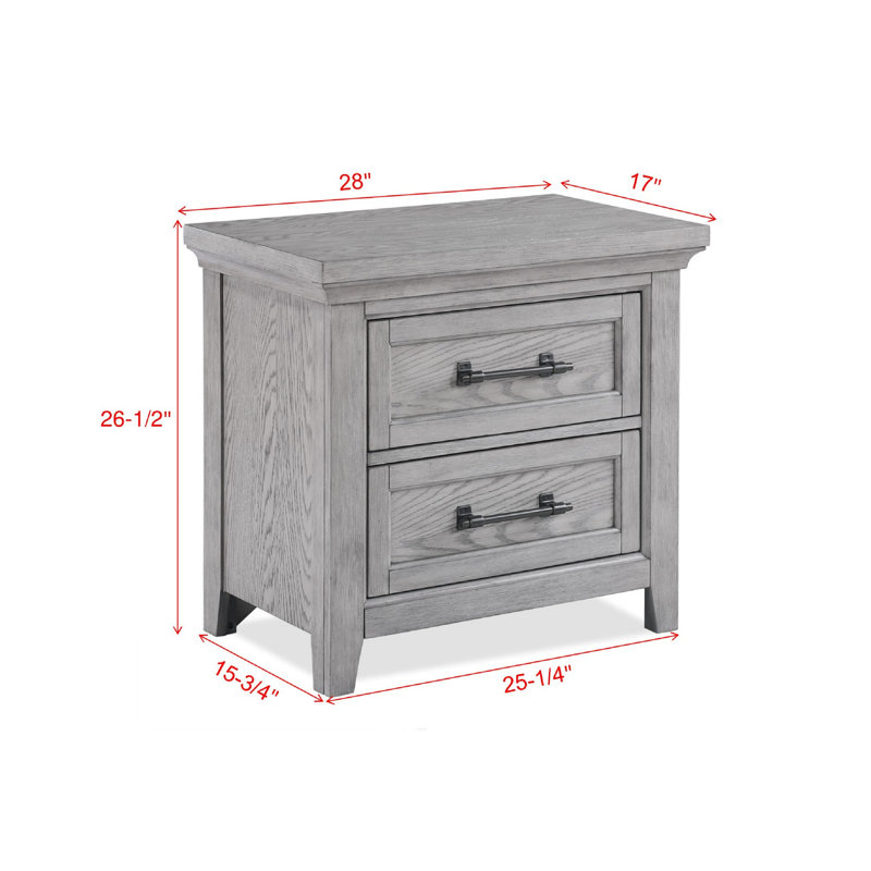 Table de chevet Amante avec placage gris et deux tiroirs - en bois pour une conception transitionnelle