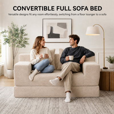 53.9" Convertible Loveseat Sofa Bed, Corduroy Sleeper Sofa with Deep Seat, Wide Armrests and Plush Cushions, No Assembly Required for Living Room, Apartment and Guest Room
