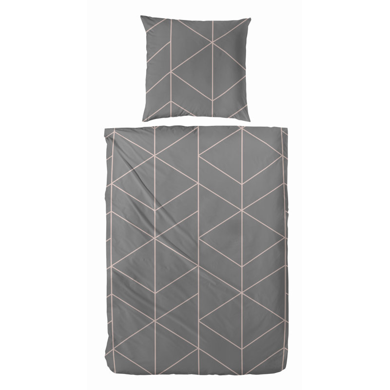 Rietdorf Cotton Geometric Shapes Duvet Cover Set with Pillow Shams Included, Dark Blue