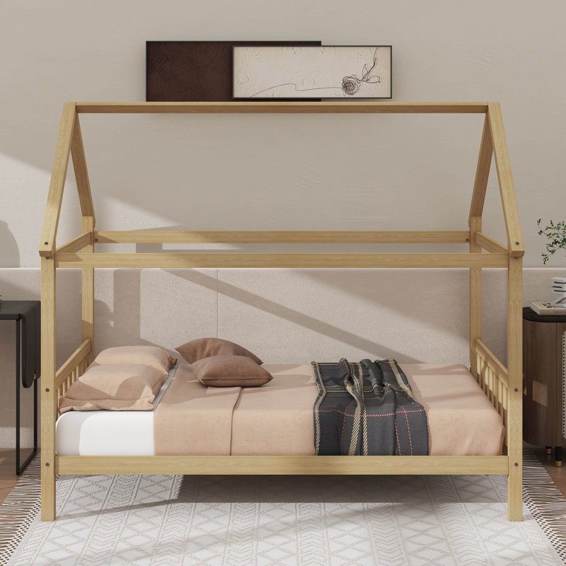 Lit simple pour enfant en forme de maison, Chêne blanc